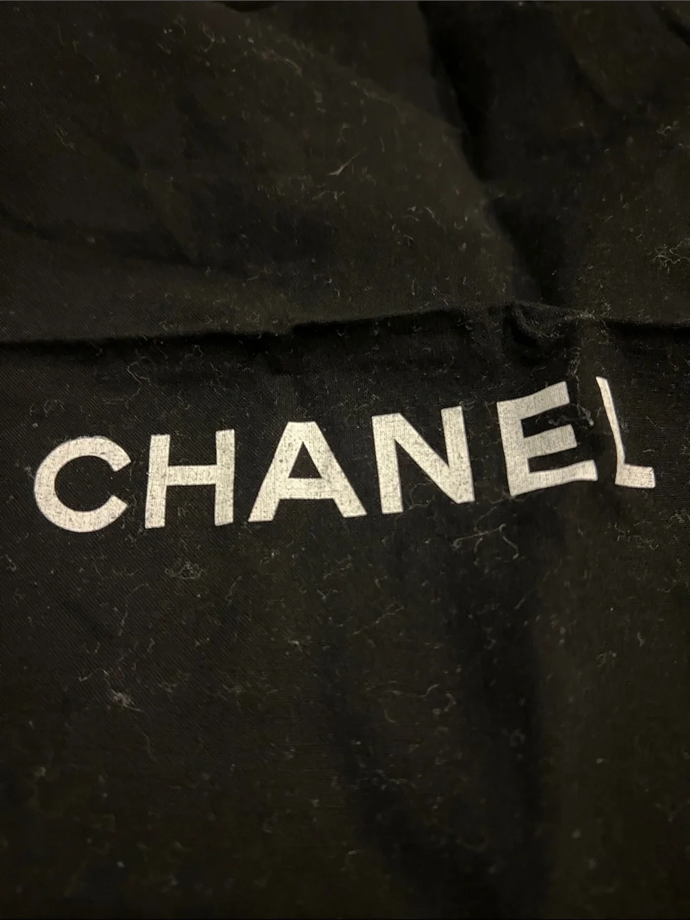 CHANEL Black and White Logo fabric Drawstring Dust Bag